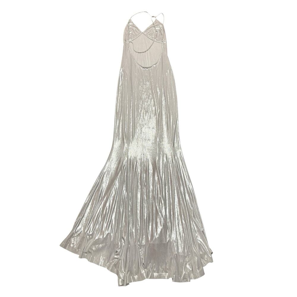 Norma Kamali Metallic Stretch Lamé Open Back Maxi Mermaid Gown Silver Large - Picture 11 of 14